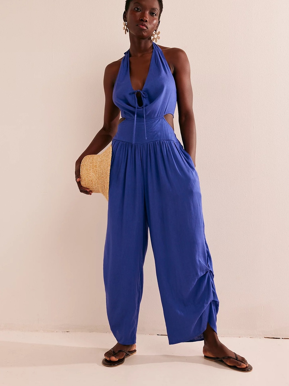 Free People Halter Cutout Jumpsuit in Cobalt Blue